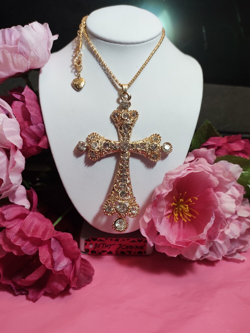 Betsey Johnson Gold-Tone Crystal Cross Necklace - Picture 2 of 3